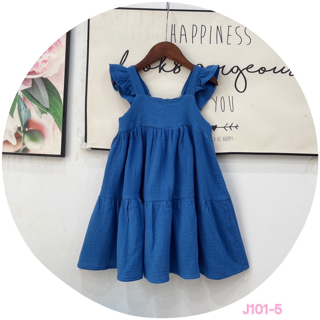 Đầm June đũi xanh 3 tầng cánh tiên xòe rộng bé gái (9kg-35kg)