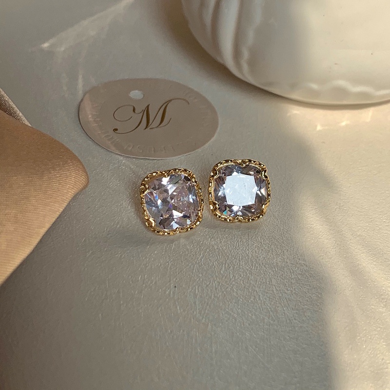 Bông Tai Mạ Bạc 925 Đính Đá Zircon Phong Cách Hàn Quốc