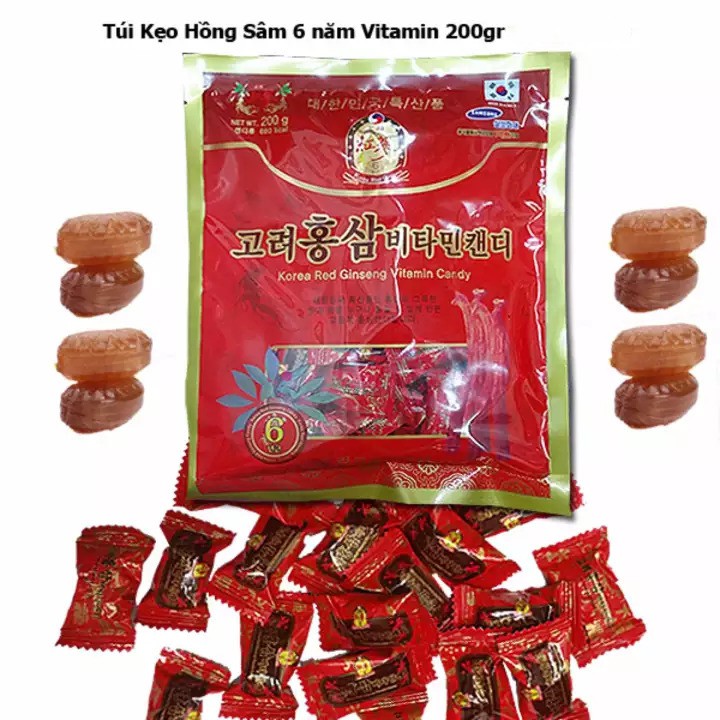 (Date: 06/2022) [ NGỌT NGÀO HƯƠNG THƠM HỒNG SÂM ] 01 Túi x 200gr Kẹo Hồng Sâm Candy Ginseng Hàn Quốc.