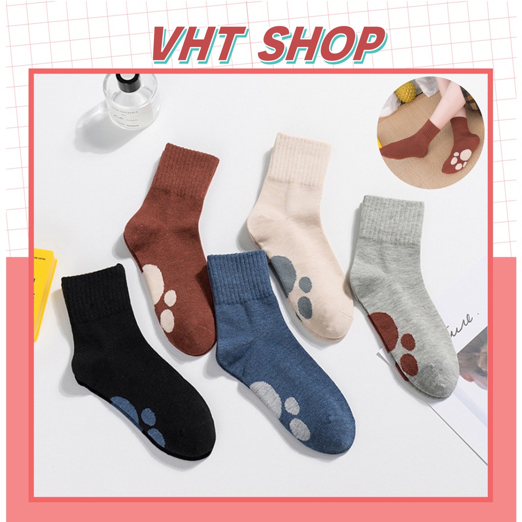 Tất cổ cao nữ, vớ cổ cao nữ vải cotton co giãn họa tiết hình bàn chân xinh xắn thời trang TC69 - VHT SHOP