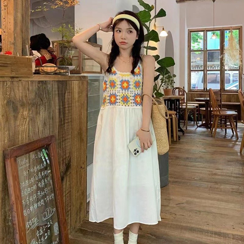 Đầm Midi Dài Dáng Chữ A Không Tay Eo Cao Họa Tiết Hình Học Nhiều Màu Sắc Phong Cách Boho Mùa Hè Cho Nữ