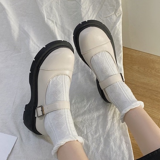 Giày nữ Ulzzang giày búp bê quai ngang hai màu trắng đen kết hợp hàng đẹp cao cấp