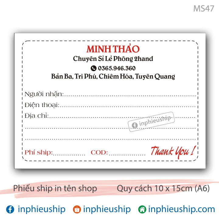 Phiếu gửi hàng My Store 400 tờ