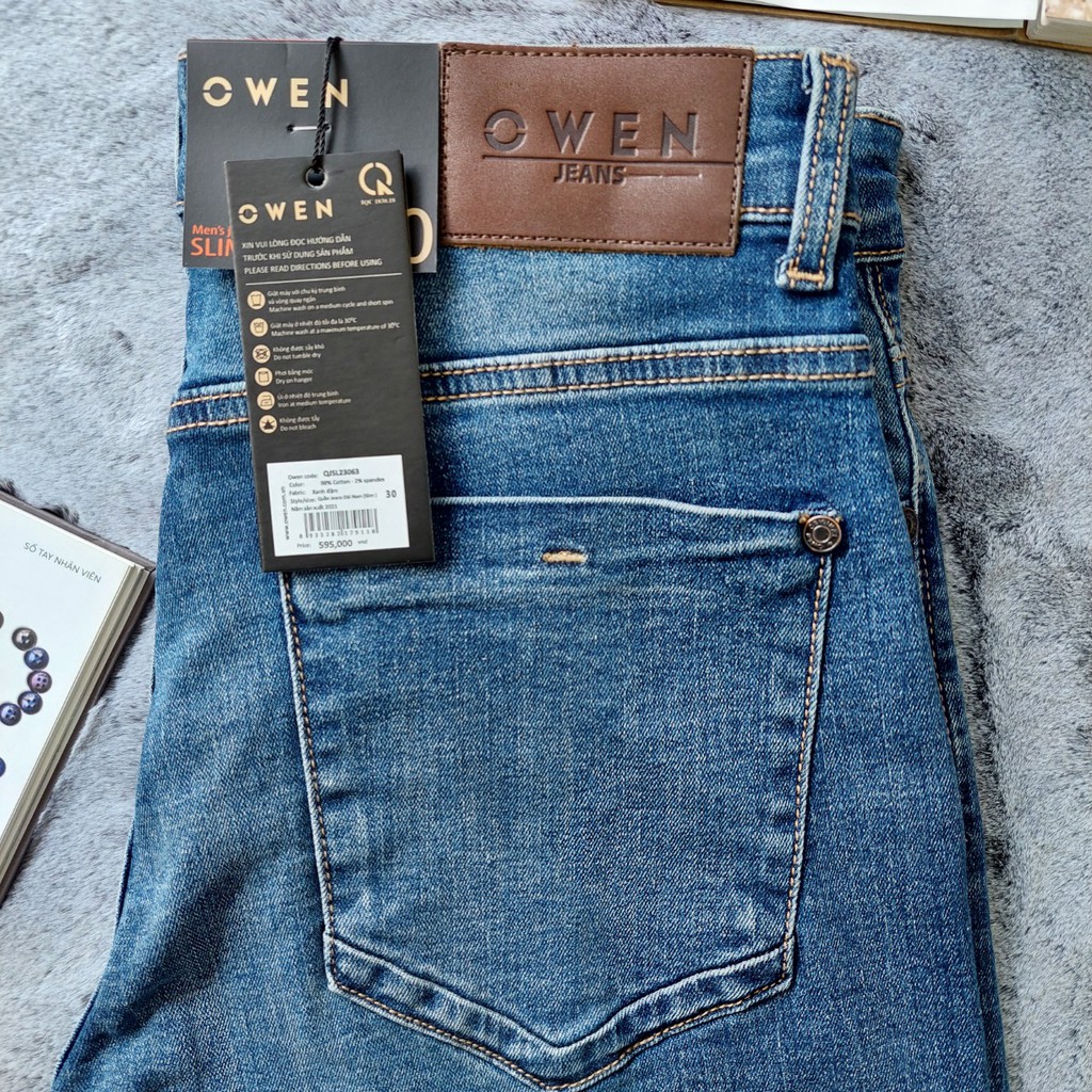 Quần Jean Nam Quần Bò Hàng Hiệu Cao Cấp Owen QJSL23063 Ống Côn Slim Màu Xanh Đậm Chất Liệu Cotton Spandex Đàn Hồi Tốt | BigBuy360 - bigbuy360.vn