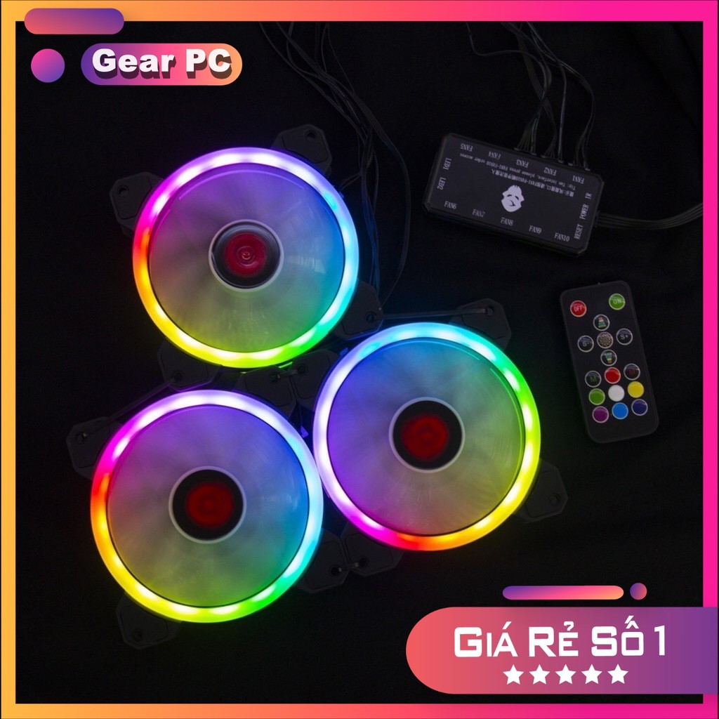 Combo bộ 5 fan led RGB coolmoom - Tặng kèm hub và điều khiển khi mua sản phẩm - Bảo Hành 3 Tháng - Máy Tính Báo Hồng