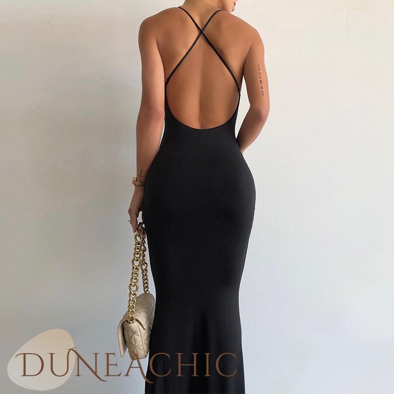 DUNEA Đầm hai dây hở lưng thời trang gợi cảm dành cho nữ