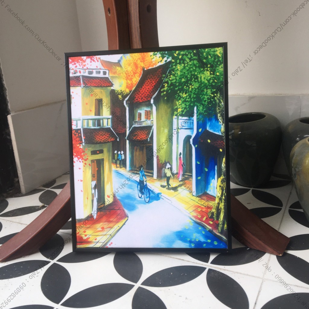 Tranh Hà Nội Phố - tranh in canvas kích thước  cơ bản 35x50cm ( có thể làm theo kích thước khác)