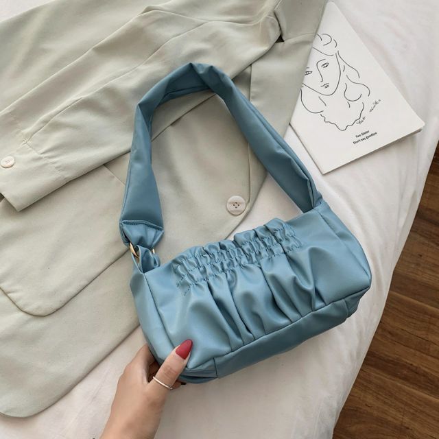 [Hot-hình thật] Túi mini đeo vai da PU nhún kiểu Hàn Quốc ulzzang