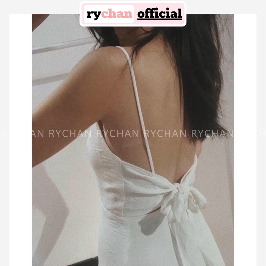 Đầm Maxi Đi Biển Hai Dây Xẻ Tà Nơ Sau Quyến Rũ, Váy Nữ Dạo Biển Hai Dây Tôn Dáng 2 Màu Vàng Trắng - DX9759
