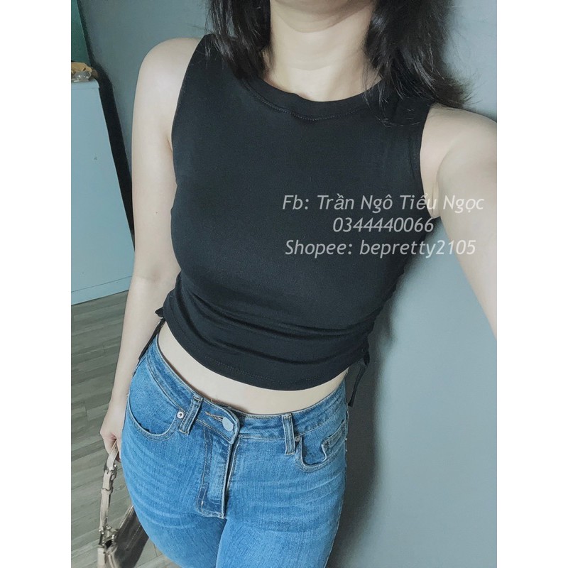 [Mã FASHIONT4WA2 giảm 10K đơn 50K] [HÀNG L1]Áo croptop sát nách rút dây vải đẹp