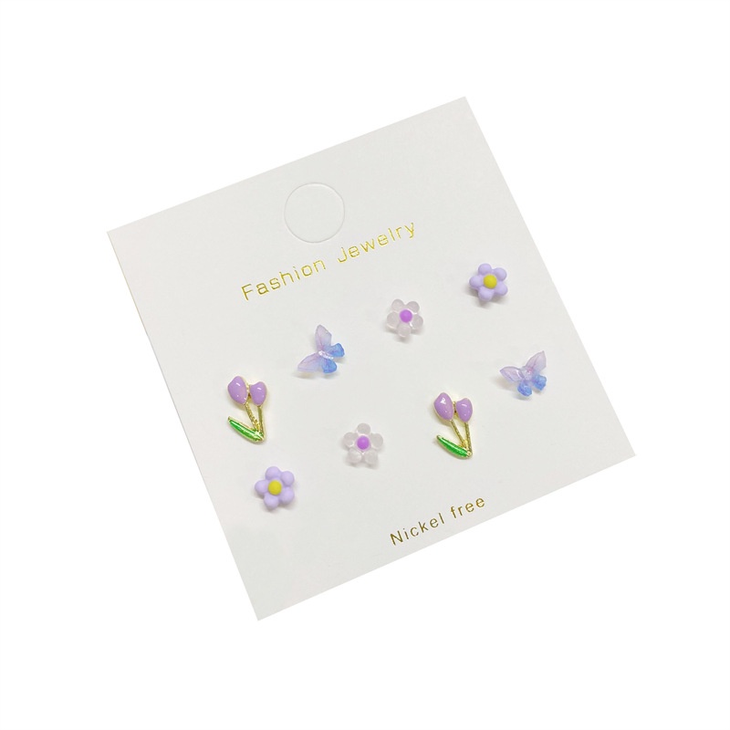 Set hoa tai MANYUE mạ bạc 925 hình hoa tulip/ bướm đơn giản thời trang