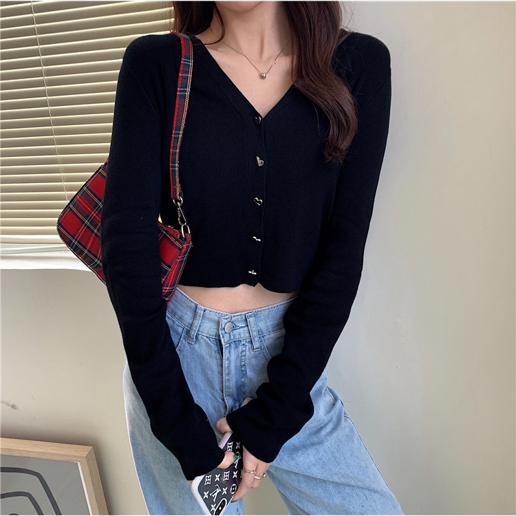 Áo cardigan ZHELIHANGFEI dệt kim tay dài cổ chữ V eo cao phong cách quyến rũ