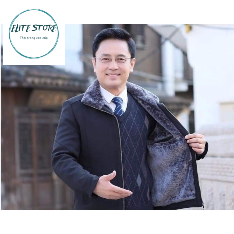 Áo khoác nam trung niên lót lông Quảng Châu, áo ấm người già, Áo ấm trung niên