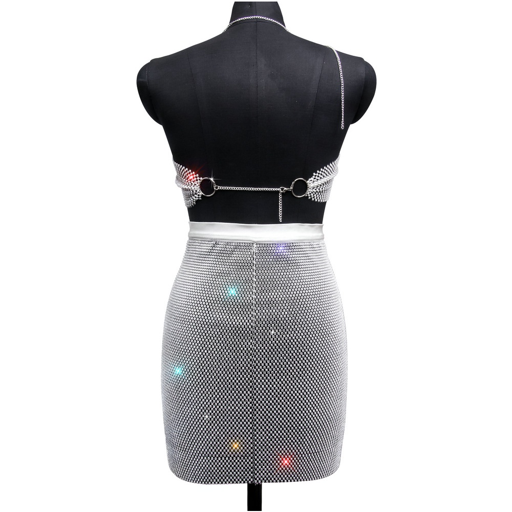 DUNEA Áo kiểu hai dây/ Chân váy ngắn/ dài đính đá nhân tạo lấp lánh thời trang quyến rũ dành cho nữ