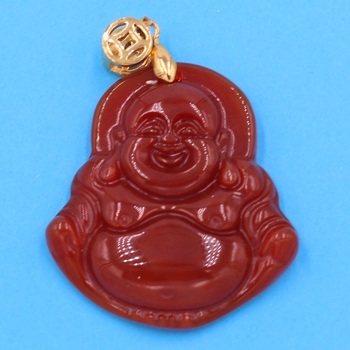Mặt dây chuyền Phật Di Lặc đá tự nhiên đỏ 3.8cm - Mặt phật size lớn - Tặng kèm móc inox