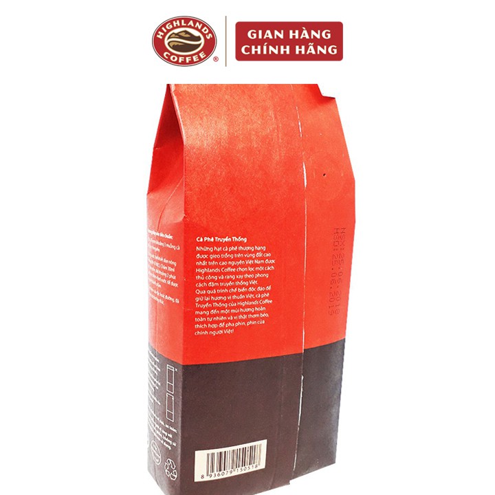 Cà phê rang xay Truyền Thống Highlands Coffee 200g, cafe rang xay Truyền thống gồm: cà phê arabica và cà phê robusta.