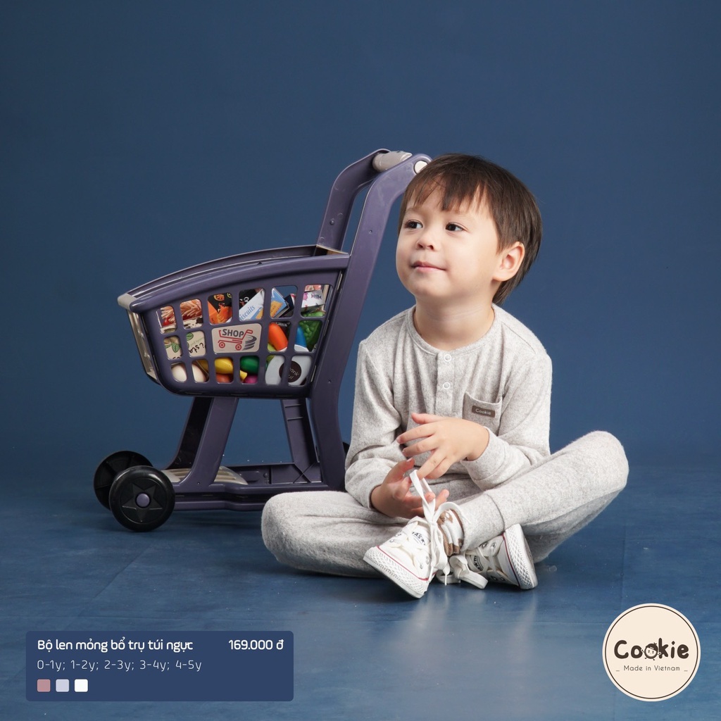 [CHÍNH HÃNG] Bộ quần áo dài tay len mỏng bổ trụ túi ngực họa tiết trẻ em Cookie