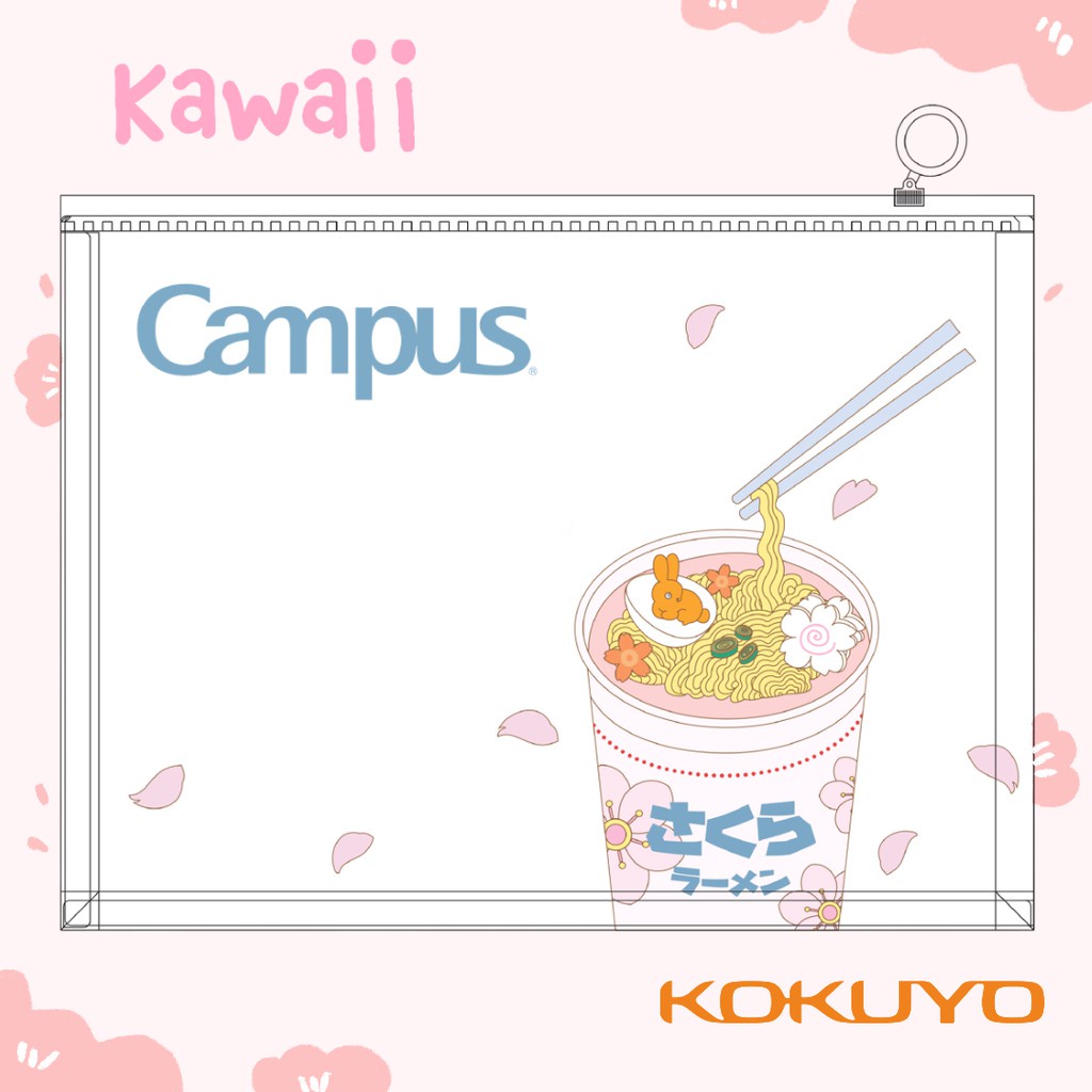 Túi Đựng Tài Liệu Có Khóa Zip Chính Hãng Campus Series A4 Sakura Kawaii Line Field Mỏng Nhẹ Cây Đầu To