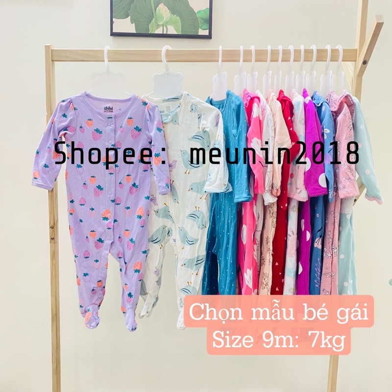 Body sleepsuit liền tất cho bé gái nằm điều hoà LỖI B chọn mẫu chất liệu cotton (size 9m: 7kg)