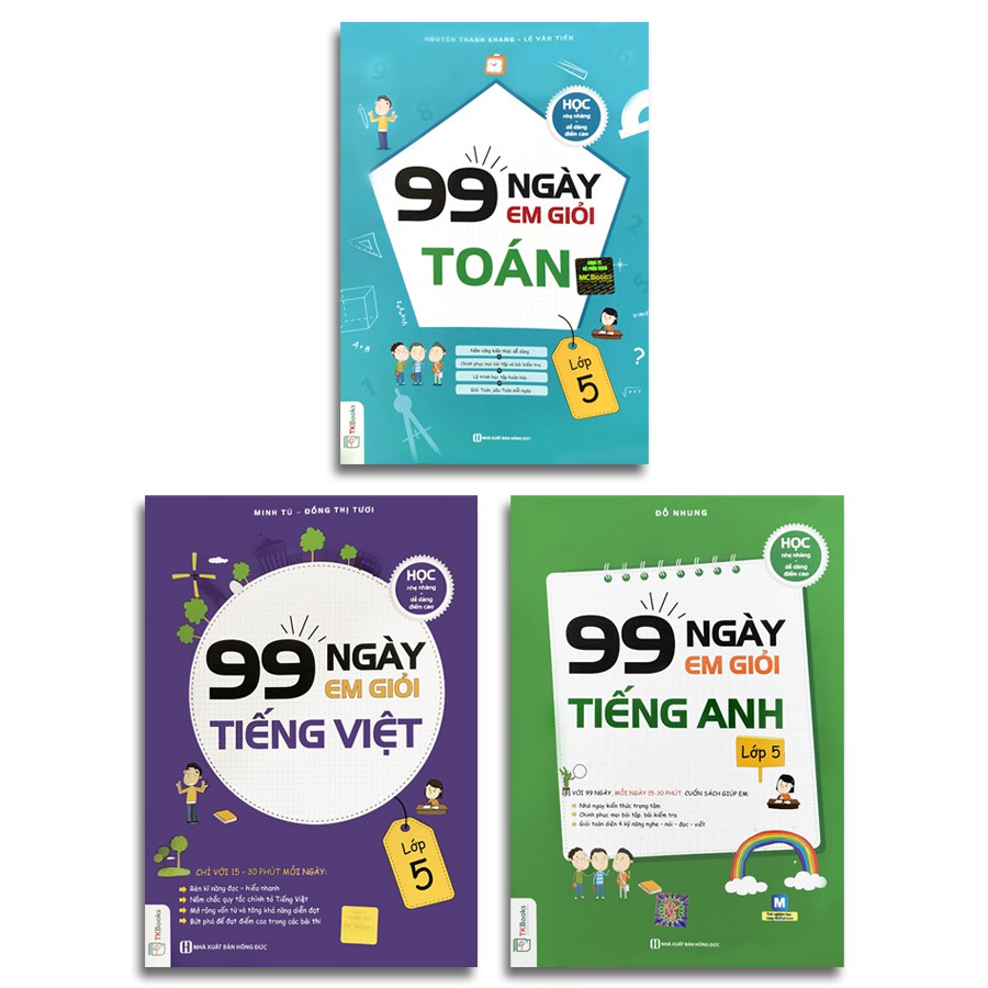 Sách - 99 Ngày Em Giỏi Toán, Tiếng Việt, Tiếng Anh - Lớp 5 (Combo, lẻ tùy chọn)