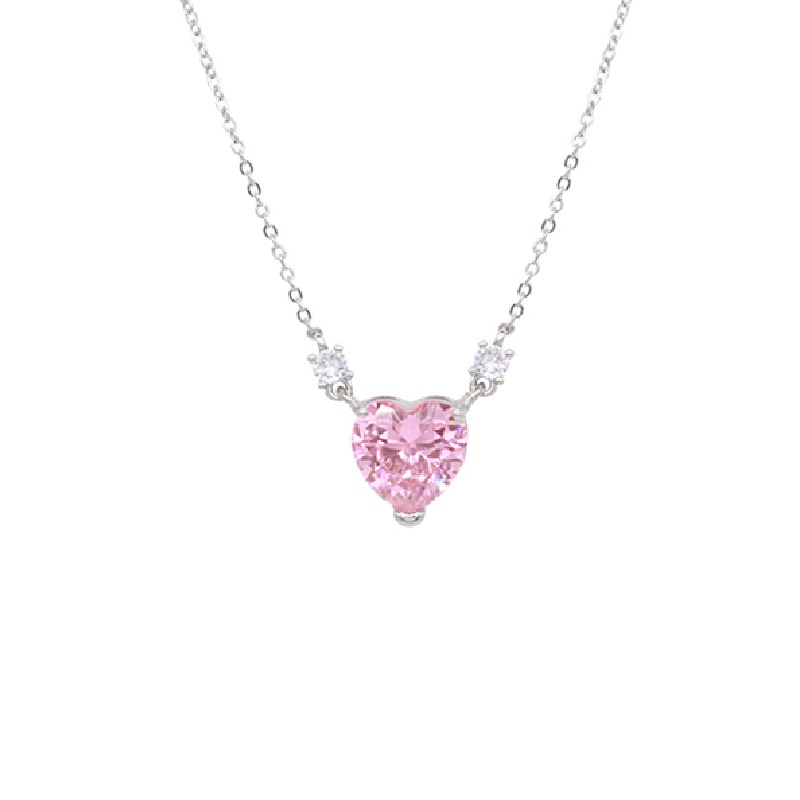 JOJO COCO Vòng cổ Mặt Trái Tim Đính Đá zircon Màu Hồng Phong Cách Hàn Quốc