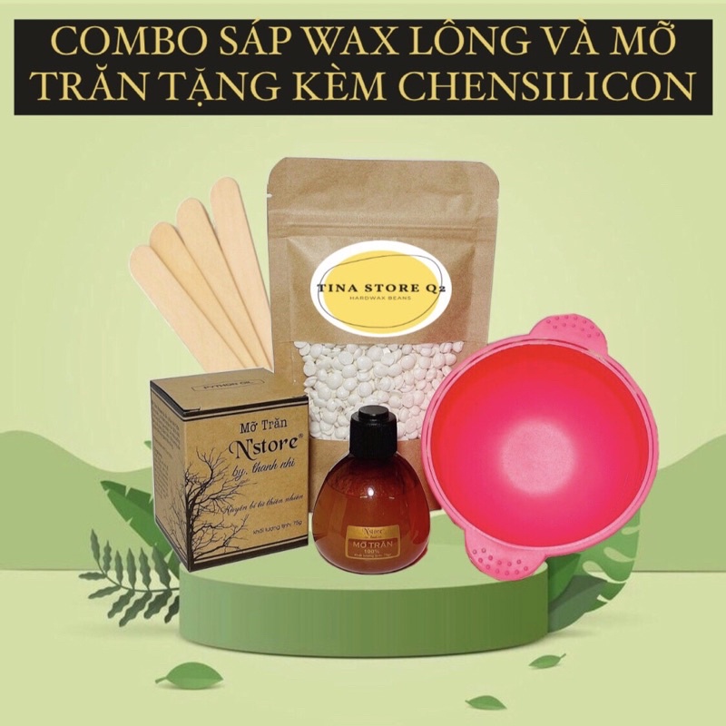 Combo sáp wax lông nhập khẩu hard wax bean và mỡ trăn [Tặng] chén silicon và que quét sáp