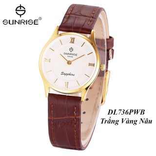 Đồng hồ nữ siêu mỏng Sunrise DL736PWB và DL737PWB 2 kim DÂY DA kính Sapphire chống xước -