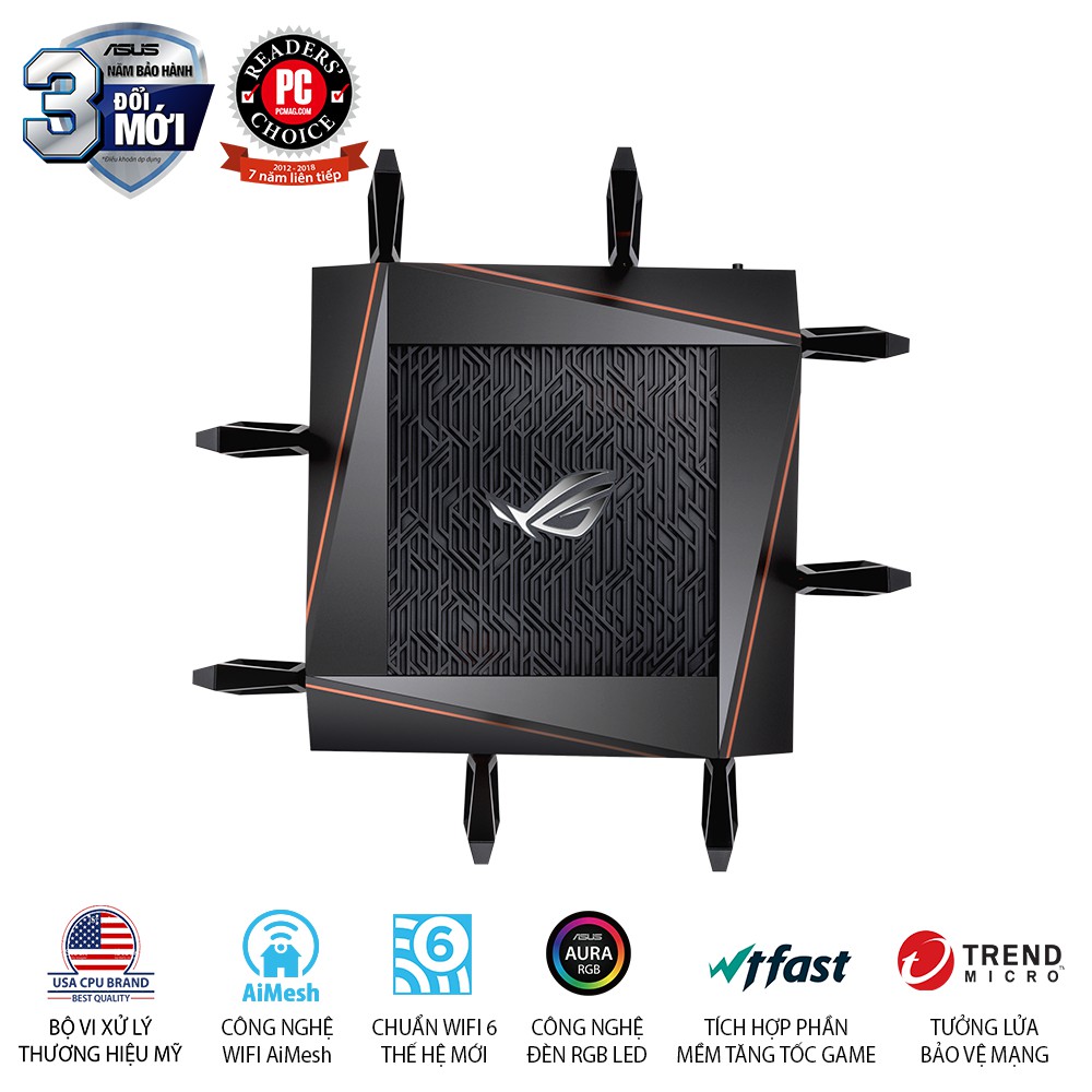 Bộ phát wifi router Asus Rog Rapture GT-AX11000 AX11000 WTFast, AiMesh 360 WIFI Mesh