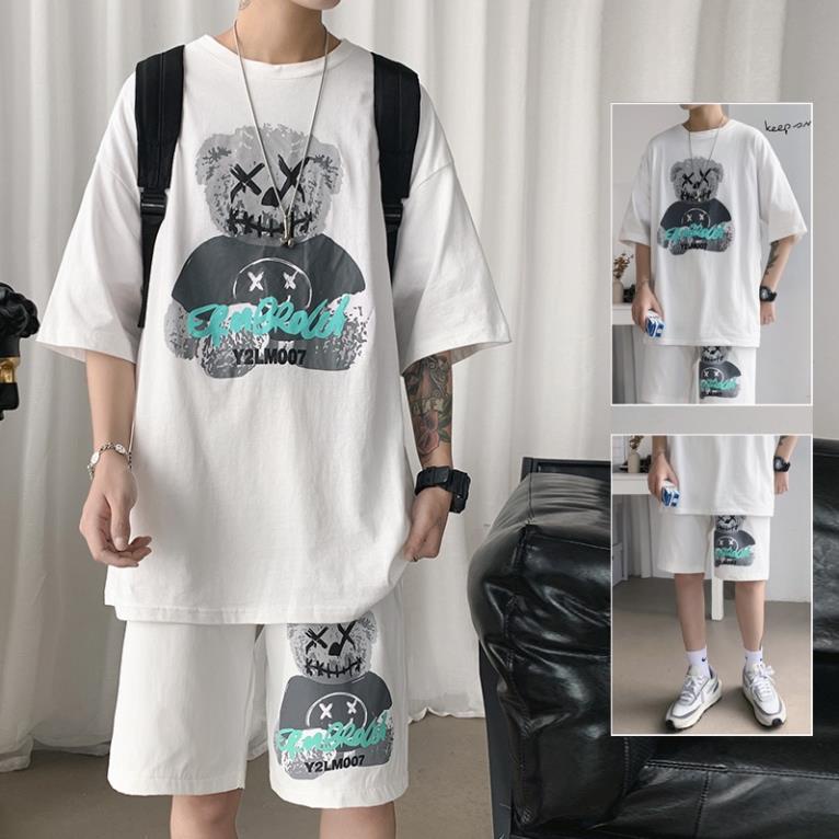 Bộ Đồ Thun Nam Mùa Hè In Hình Gấu Dễ Thương Style Hàn Quốc Trẻ Trung ZENKODLMEN - SET NAM 90000163C 👑