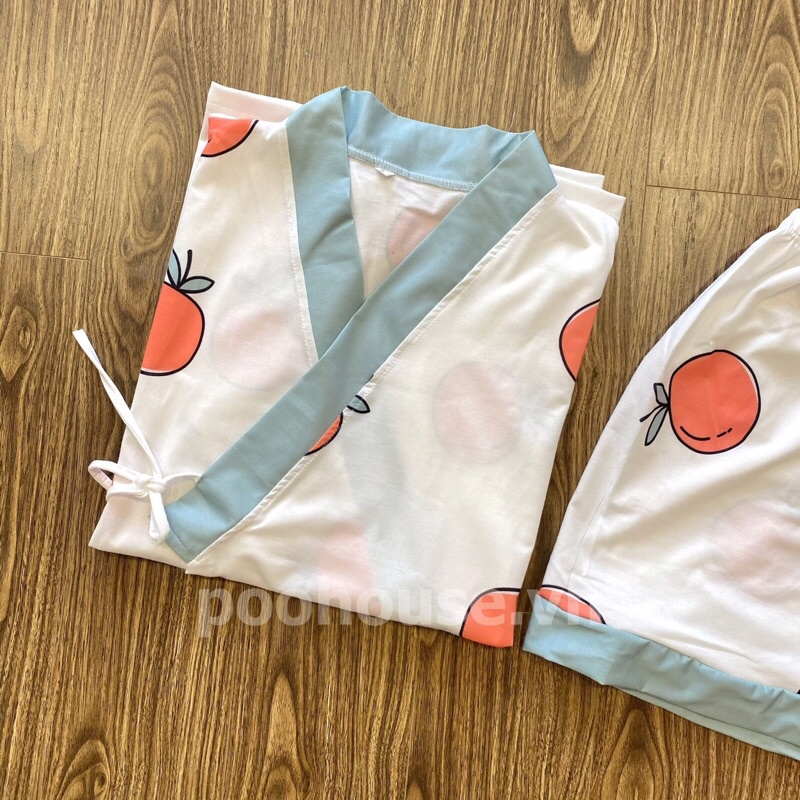 Quả cam Orange - Pijama kimono ngủ chất liệu cotton, đồ ngủ kimono đồ ngủ kiểu Nhật bản - Poohouse Pyjama | BigBuy360 - bigbuy360.vn