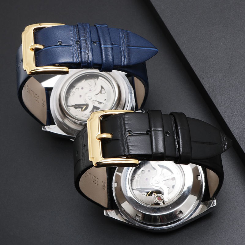 Men's butterfly buckle thin soft leather watch strap suitable for Omega IWC CK Montblanc bracelet men and women 18