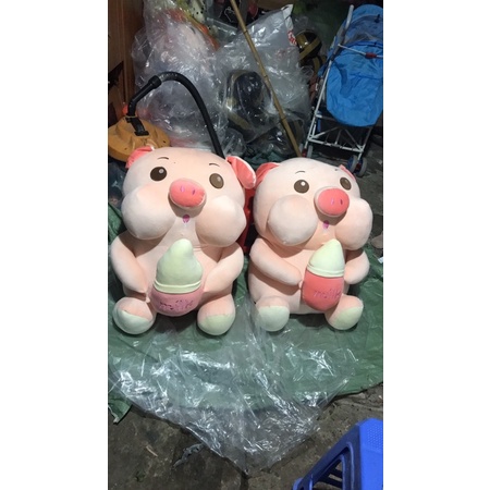 Heo xinh ôm bình sữa