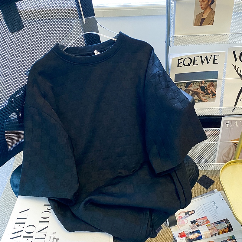 ZHELIHANGFEI Áo Thun Ngắn Tay Dáng Rộng Họa Tiết Ca Rô Xinh Xắn Dễ Phối Đồ