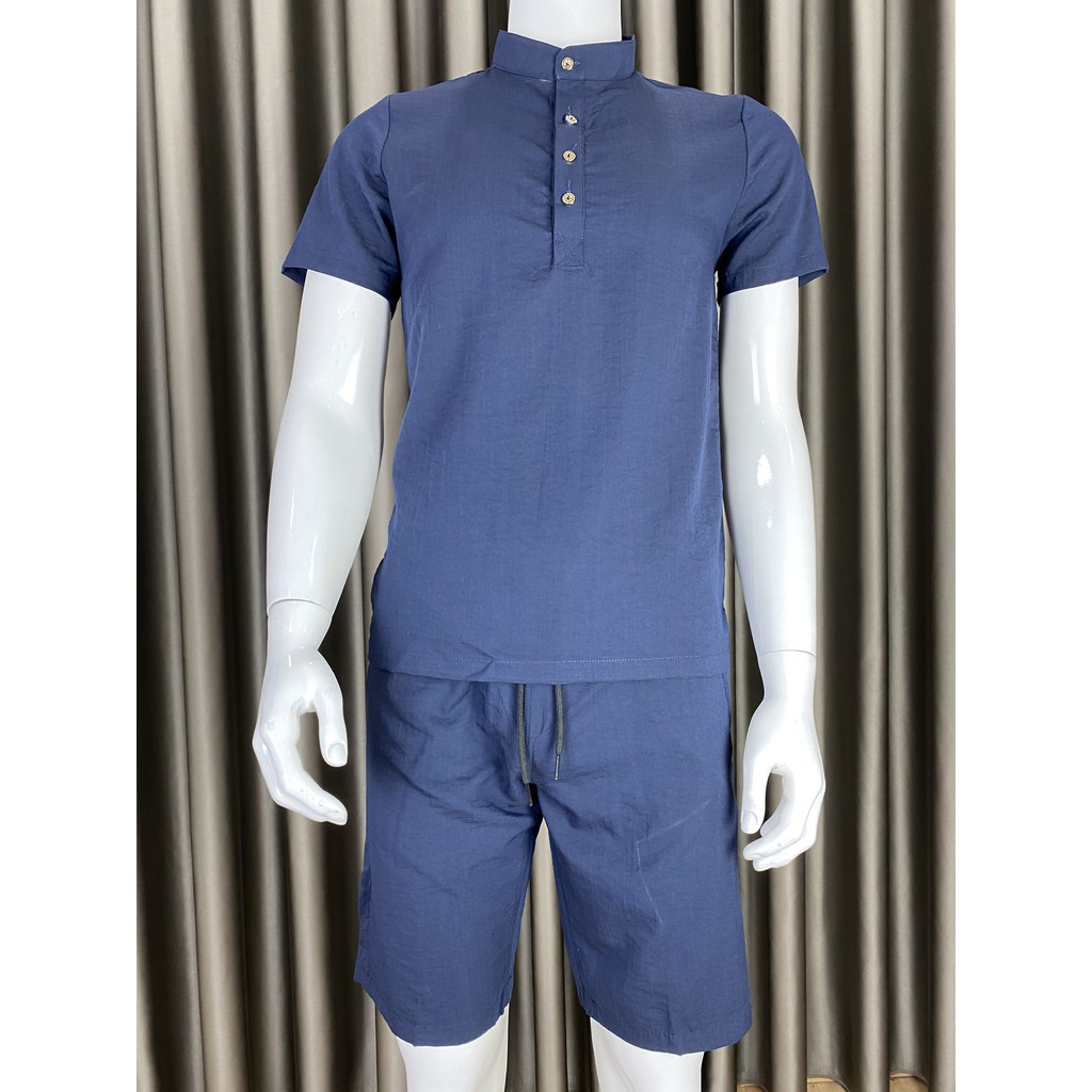 Bộ đũi nam cộc tay,áo cổ tàu kèm quần dây rút