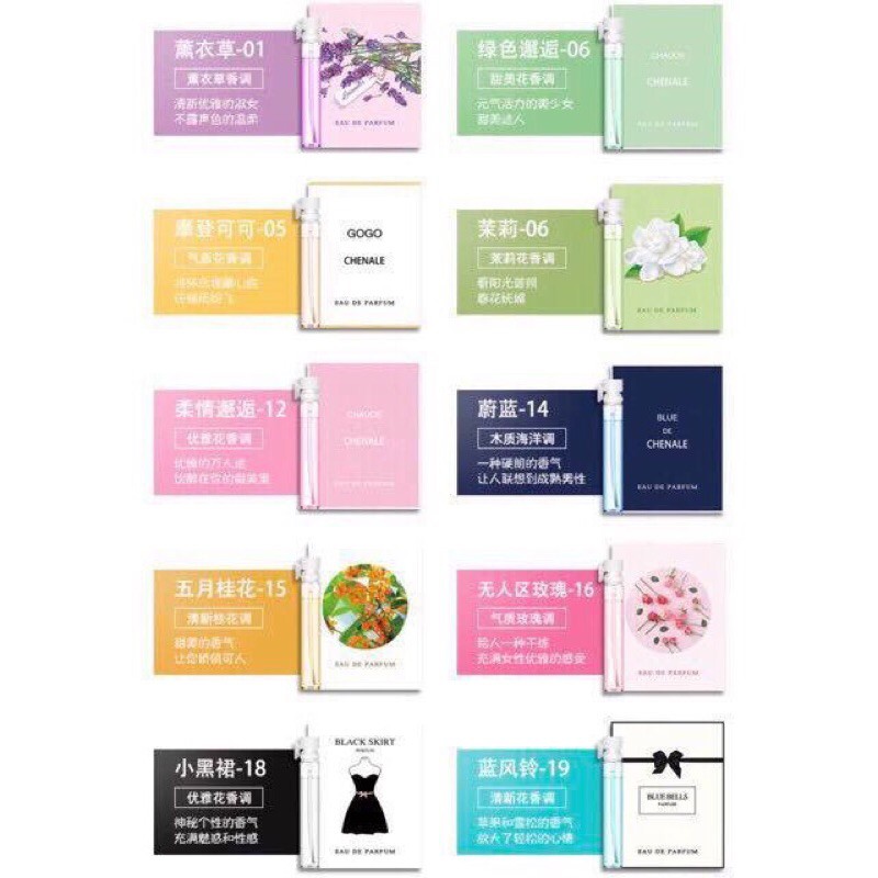 Mẫu thử nước hoa mini các mùi nổi tiếng 2 ml