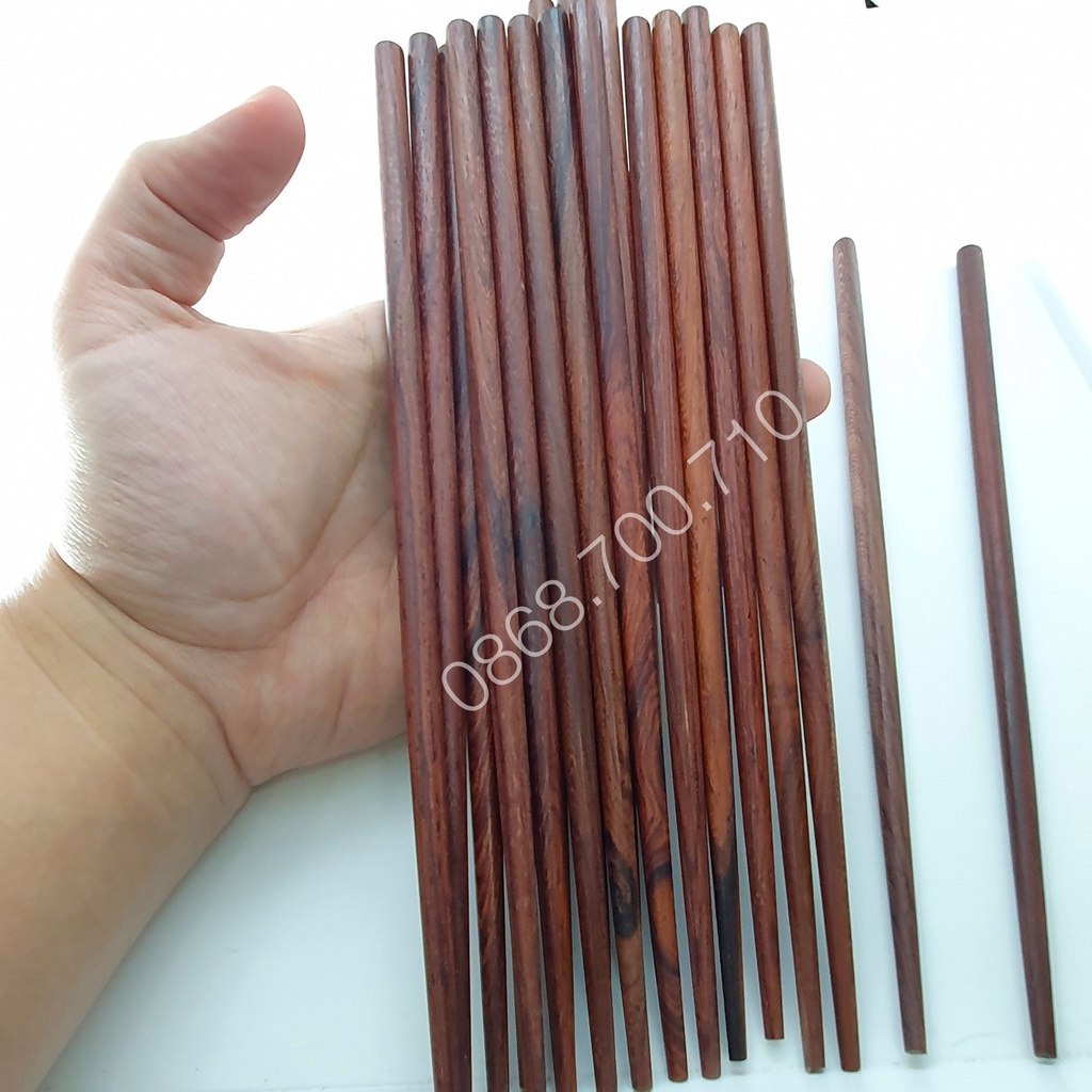 Đũa gỗ Trắc đỏ cao cấp kiểu trơn tròn - không sơn phủ PU- giữ nguyên vân gỗ tự nhiên- hàng cao cấp xuất nhật , 10 đôi