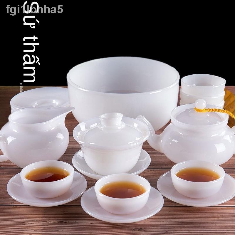 Bộ ấm chén Kung Fu bằng sứ trắng ngọc bích Suet