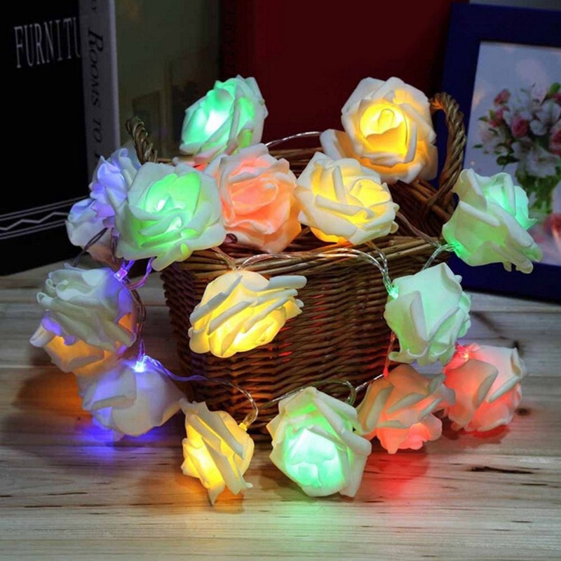 Dây đèn LED 20 bóng hình hoa hồng trang trí