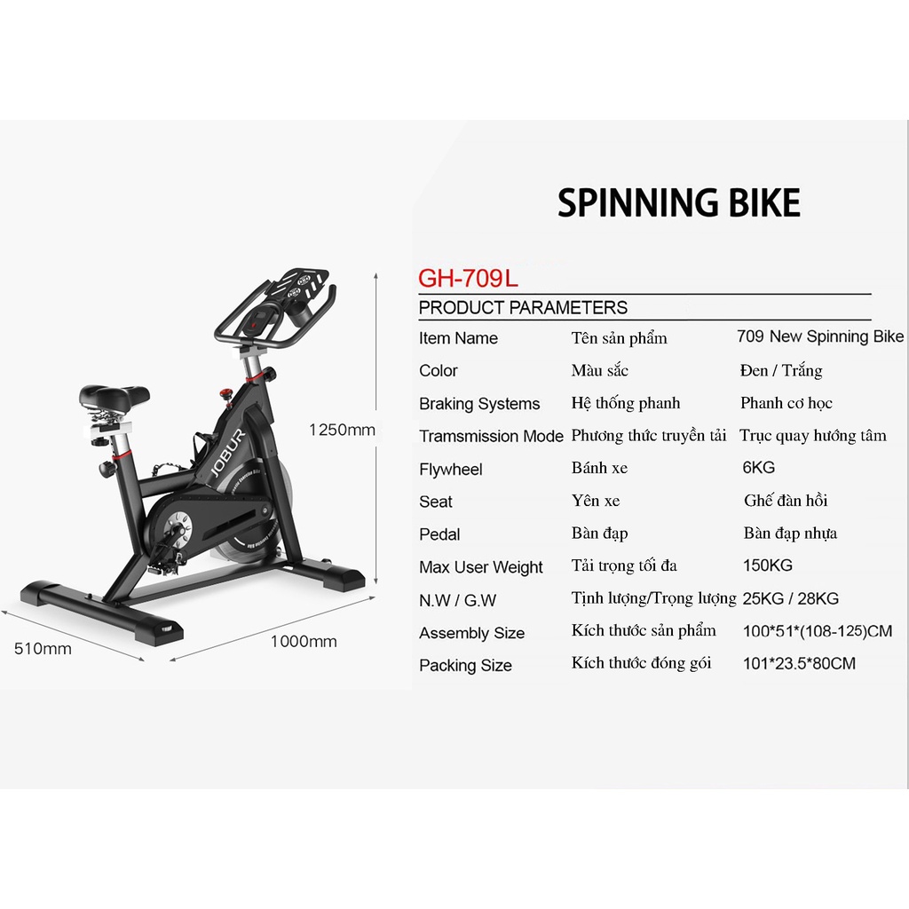 Xe Đạp Tập Thể Thao JOBUR 709L - Xe đạp tập gym tổng hợp tại nhà- BH1 năm (Kèm BGN và Tai nghe)