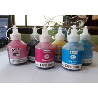 6 màu mực đổ in phun Epson 100ml: Xanh, Đỏ, Vàng, Đen, xanh light, đỏ light. Chai, lọ mực nước Dye Ink bơm nạp máy in