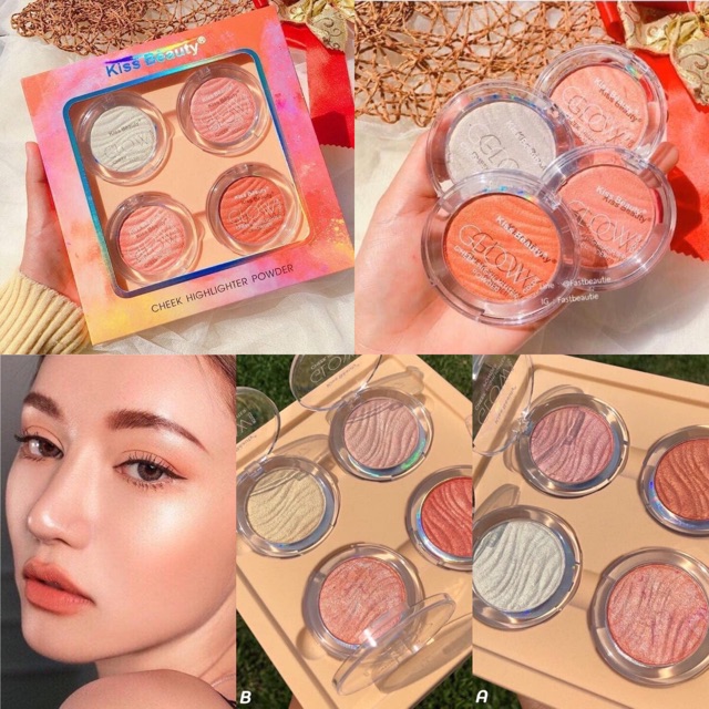 Set 4 Hộp Phấn Má Hồng Nhũ Bắt Sáng Kiss Beauty GLOW CHeek