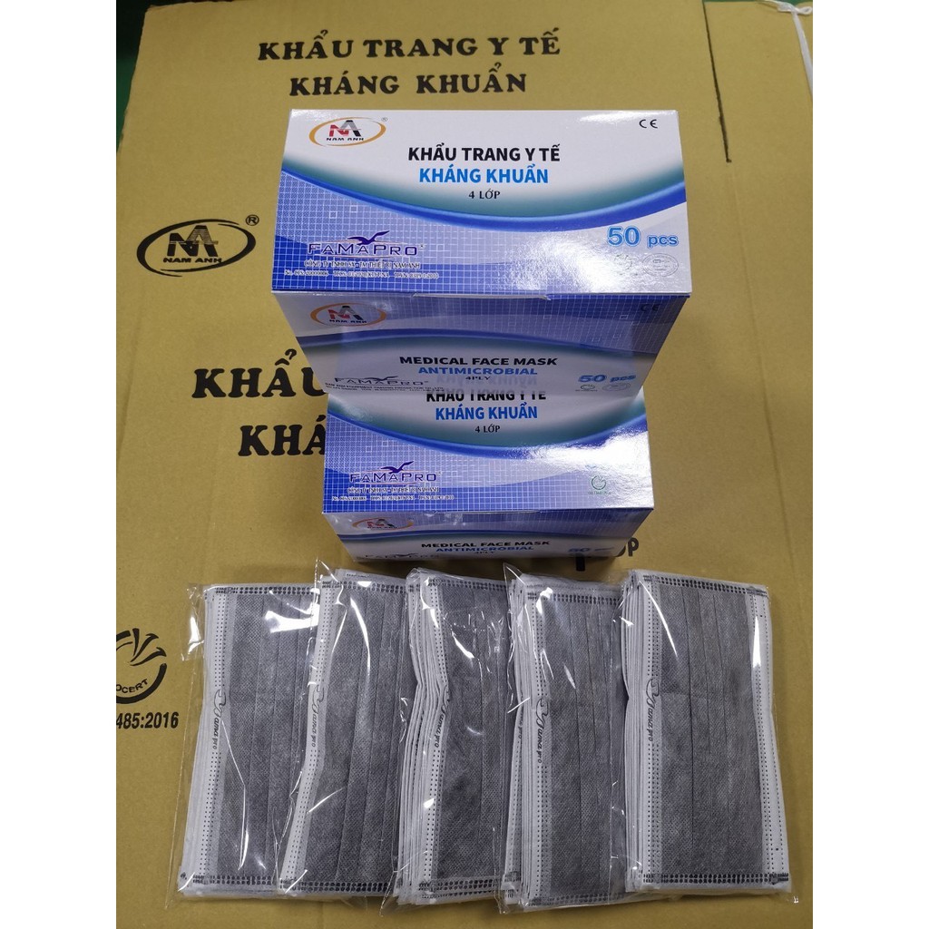 KHẨU TRANG Y TẾ FAMAPRO 4 LỚP GIẤY KHÁNG KHUẨN HÀNG CTY NAM ANH HỘP 5O CÁI