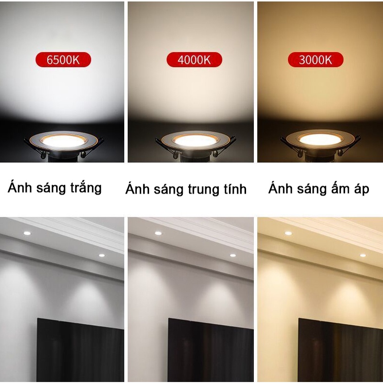 Đèn LED âm trần 5W/7W/12w、 3 màu chế độ nhôm đúc tản nhiệt tốt - bảo hành 1 năm