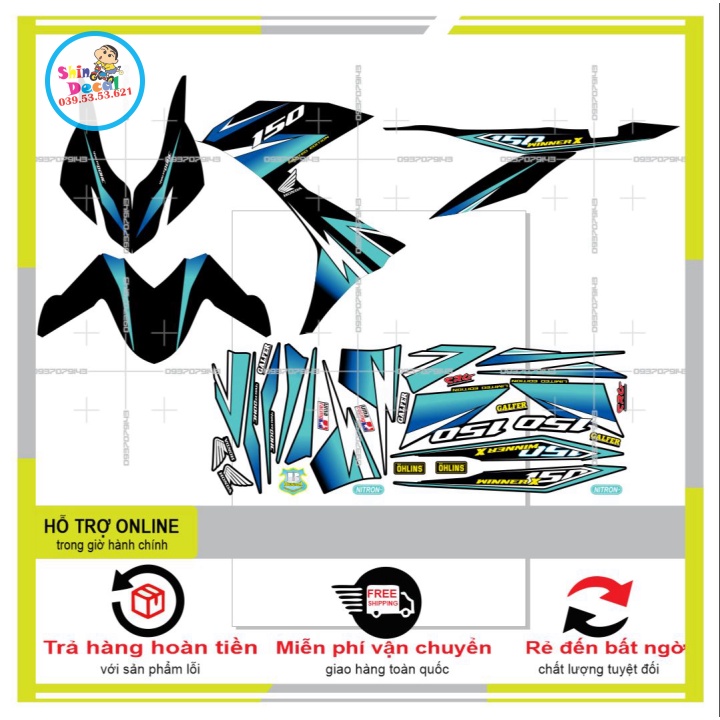 TEM XE WINNER X CHẾ XANH ĐEN -- SHIN DECAL 2