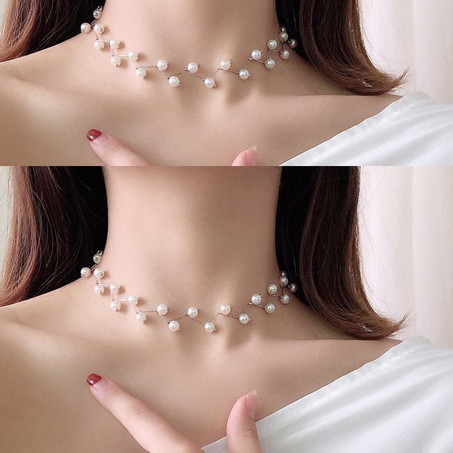 Vòng cổ choker ziczac phối hạt sang cá tính VC132