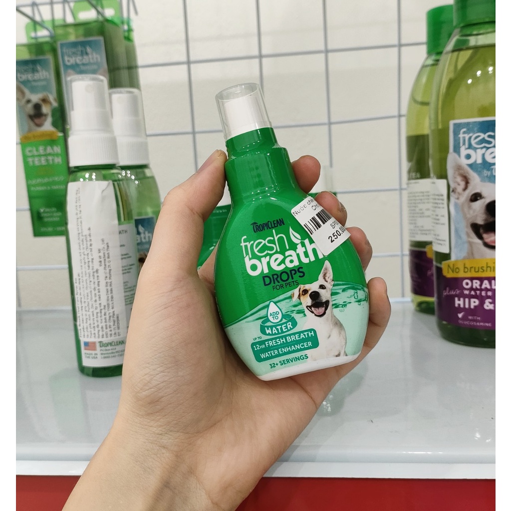 65ml - FRESH BREATH NƯỚC CHĂM SÓC RĂNG MIỆNG CHO CHÓ DẠNG ĐẬM ĐẶC - DROPS BY TROPICLEAN FOR DOG