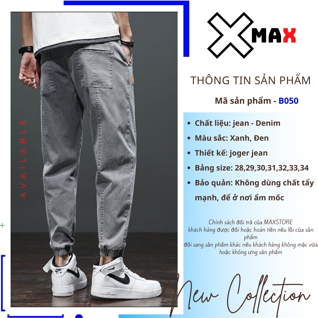 Quần jean jogger nam co giãn 4 chiều bo gấu phá cách cực đẹp, Quần bò nam cạp chun Hottrend hàn quốc Xmax B050 | BigBuy360 - bigbuy360.vn