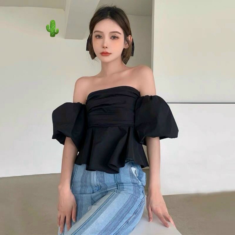 Áo bẹt vai nhún kiểu tay phồng siêu hot(B.C)