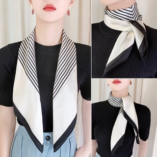 Khăn vuông lụa 90cm nữ thắt nơ công sở đẹp cao cấp- khăn turban quấn tóc quấn túi làm áo yếm-Kẻ sọc