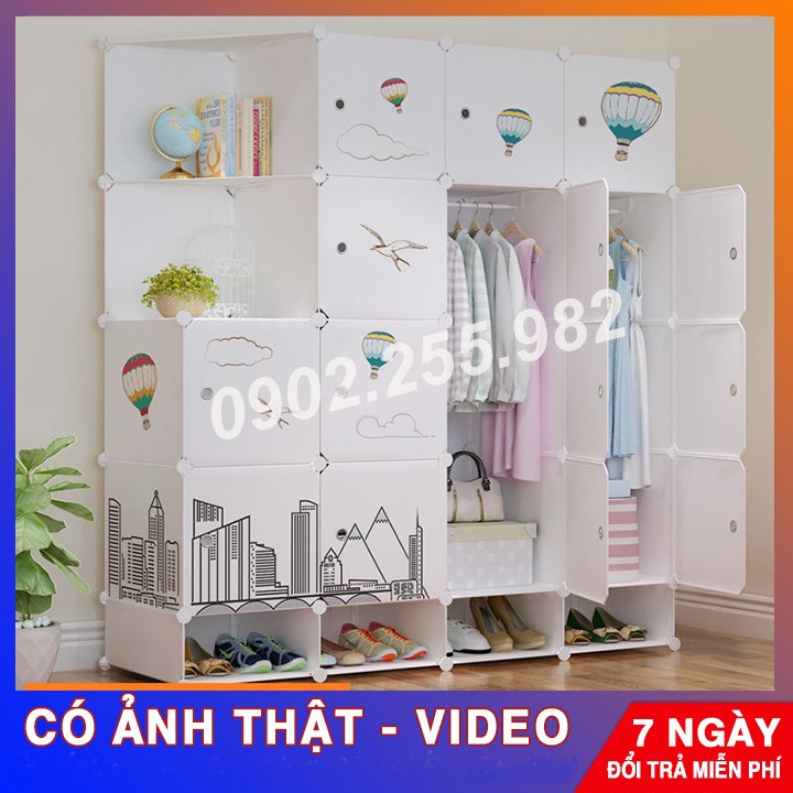TỦ NHỰA LẮP GHÉP ĐA NĂNG ĐỂ QUẦN ÁO CHO BÉ 16 Ô VÀ 4 Ô GIẦY BỘ TRẮNG KINH KHÍ CẦU sâu 47cm